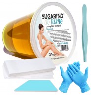 Sugaring Wax for Legs Kit with Tweezer, Strips, Applicator and Gloves