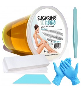 Sugaring Wax for Legs Kit with Tweezer, Strips, Applicator and Gloves